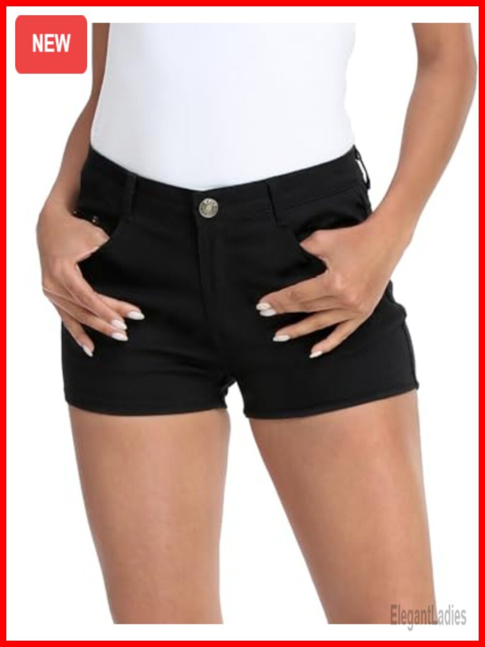 Low Rise Stretch Denim Jean Shorts with 5 Pockets, Cotton Spandex